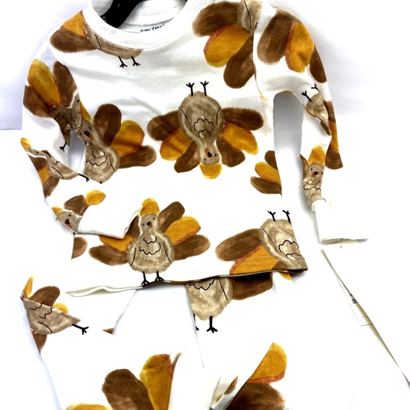 Carter's Baby Pajama Set Size 2T Turkey Matching 2pc Long Sleeve Boys Girls - Picture 1 of 6